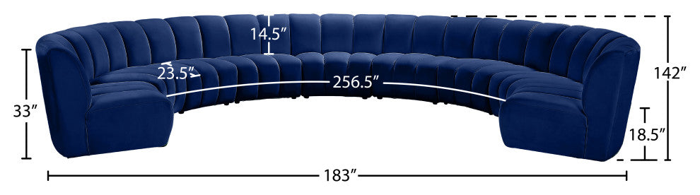 Infinity Channel Tufted Velvet Modular Chair, Navy, 9 Piece