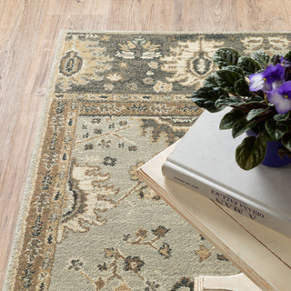 Fleming Wide Border Stone and Tan Area Rug, 5'3"x7'6"
