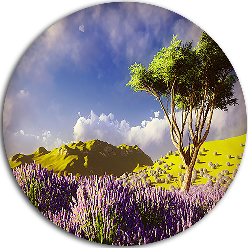 Bright Lavender Garden Field, Modern Landscape Round Wall Art, 11"