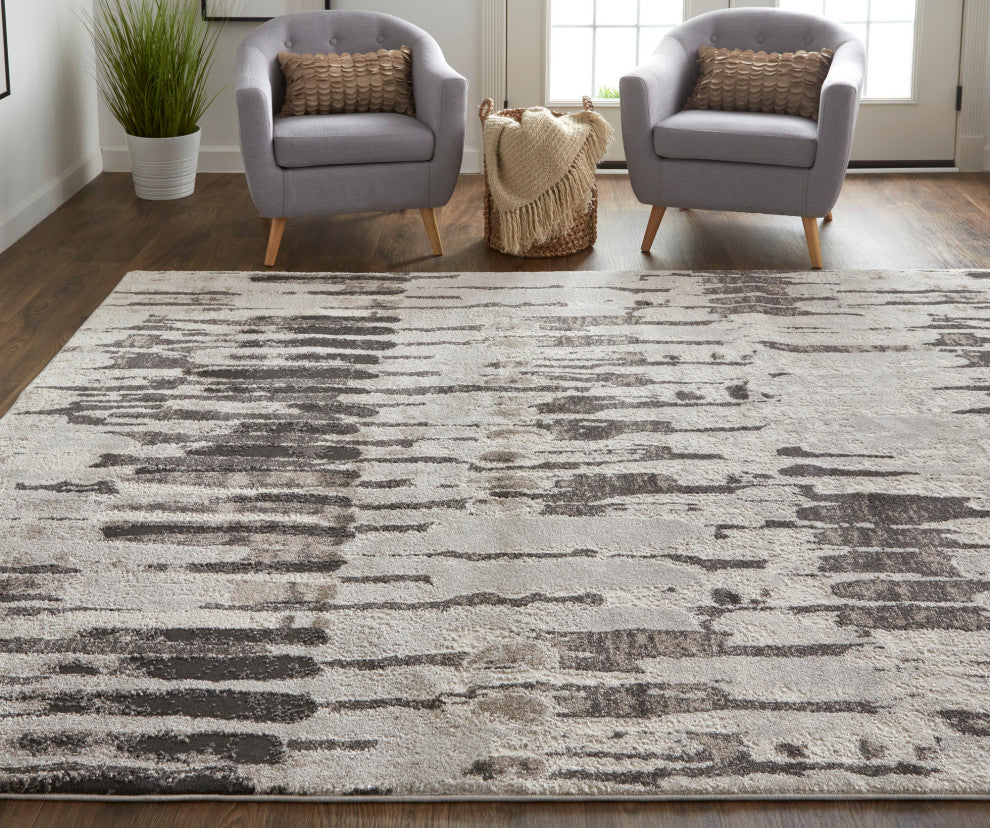 Weave & Wander Kayden Contemporary Abstract Rug, Gray/Charcoal, 4' X 6'