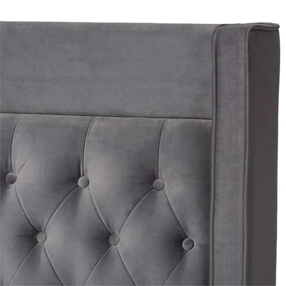 Bowery Hill Tufted Modern Velvet Platform King Bed in Dark Gray