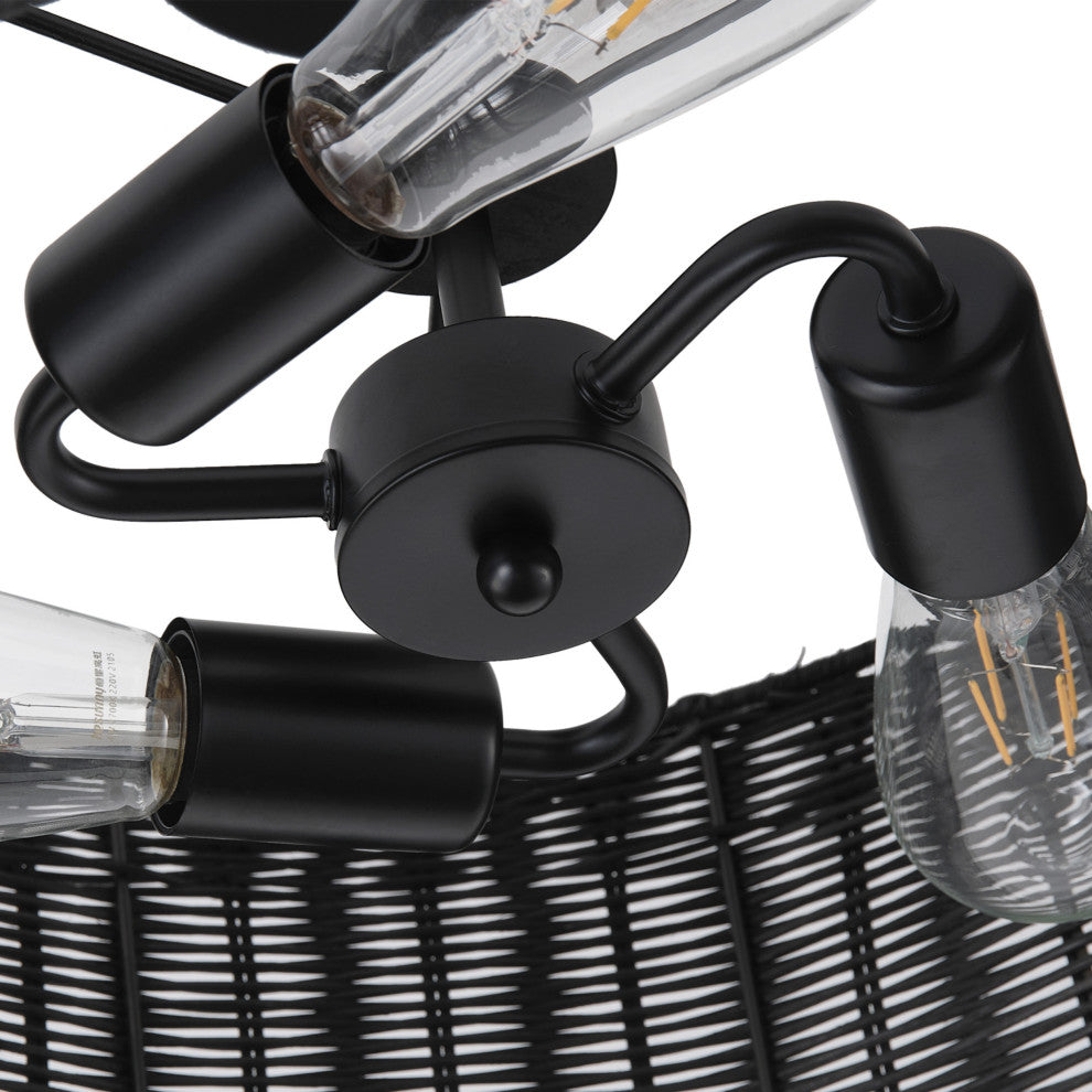 Farmhouse Woven Rattan 3-Light Drum Semi Flush Mount Ceiling Light