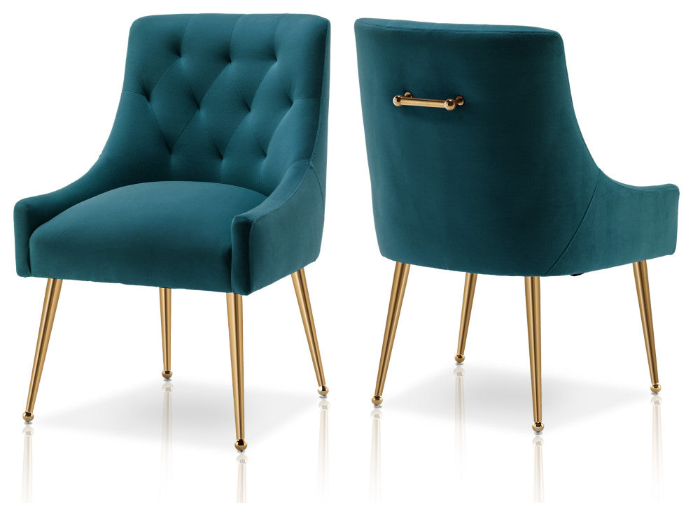 SEYNAR Elegant Velvet Dining Chairs Set of 2, Tufted Upholstered Accent Chair, Teal