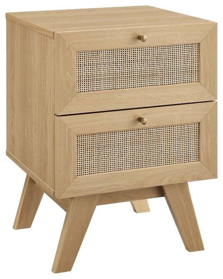Modway Soma 2-Drawer Rattan MDF and Particleboard Nightstand in Oak