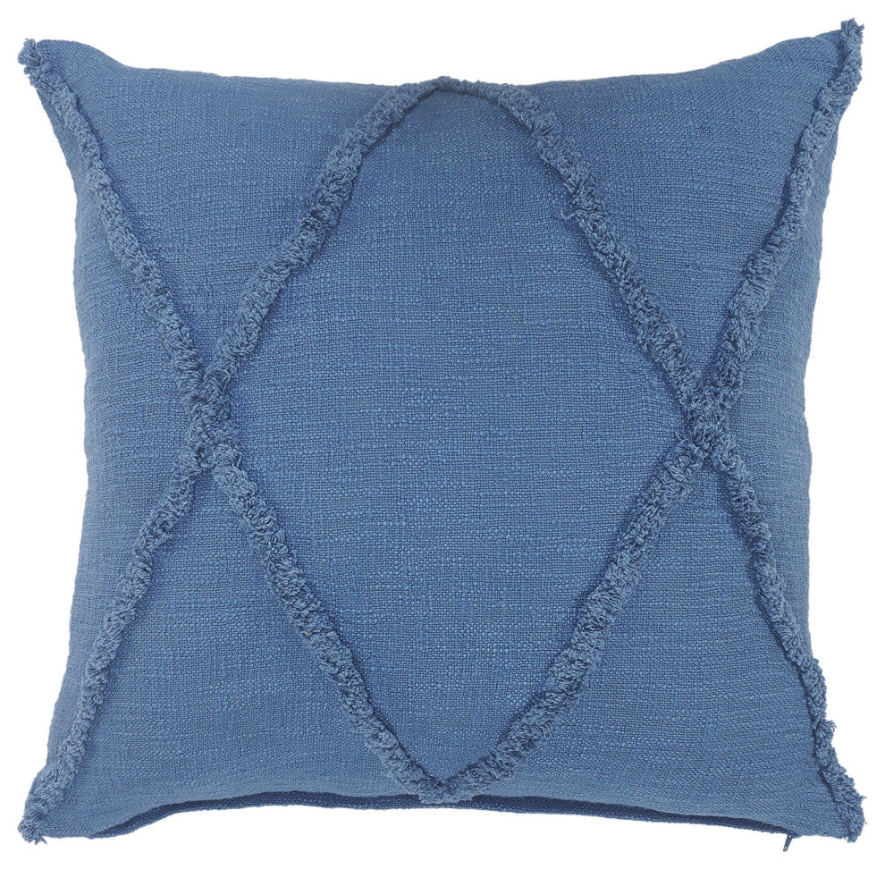 Boho Diamond Tufted Cotton Throw Pillow, Cobalt Blue, 26" X 26"