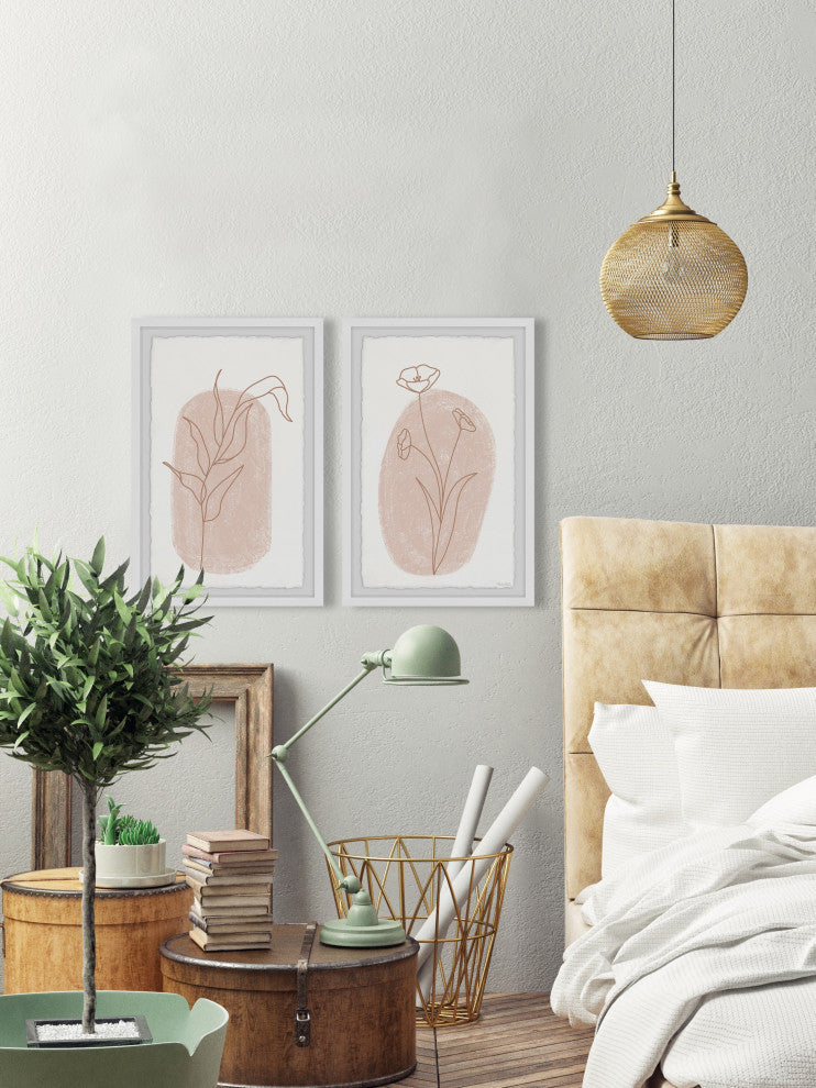 Poppy Brown Lines Diptych, 2-Piece Set, 24x36 Panels