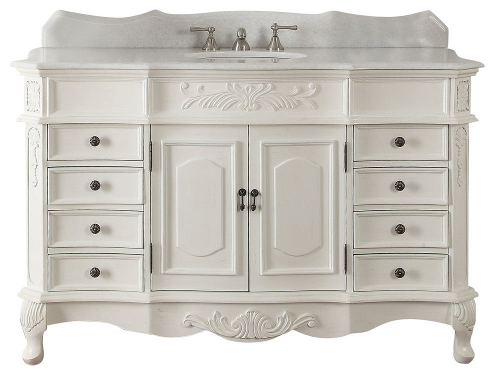 56" Antique-Style White Morton Bathroom Sink Vanity