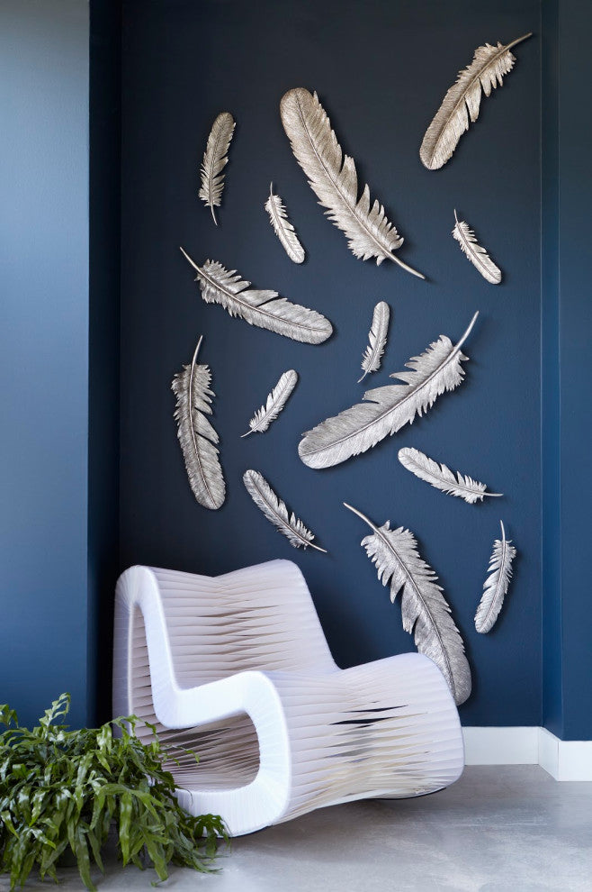 Feathers Wall Art, Silver Leaf, Set of 2