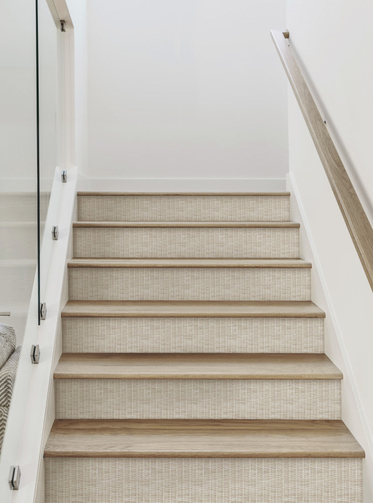 Rattan Weave Peel and Stick Stair Riser Strips, White Wash, 48"x7", Set of 6
