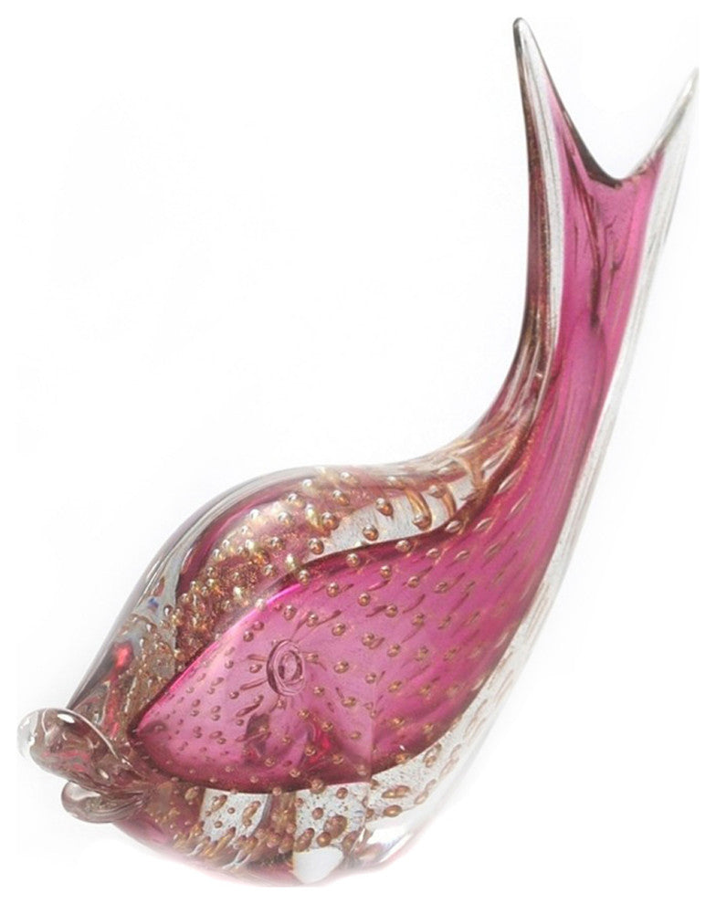 Murano Glass Tropical Fish, Ruby Glass, Gold