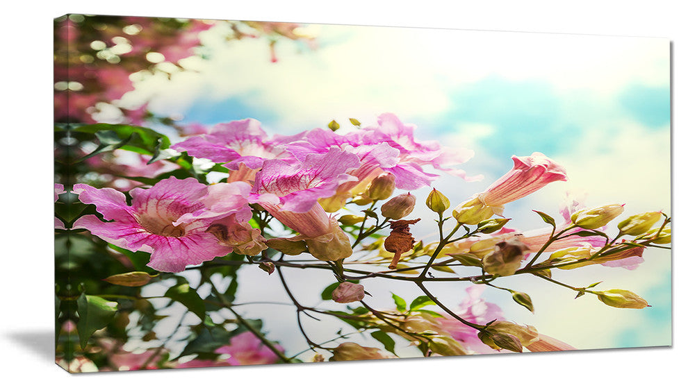Pink Flowers in Hawaiian Garden, Large Flower Canvas Wall Art, 32"x16"