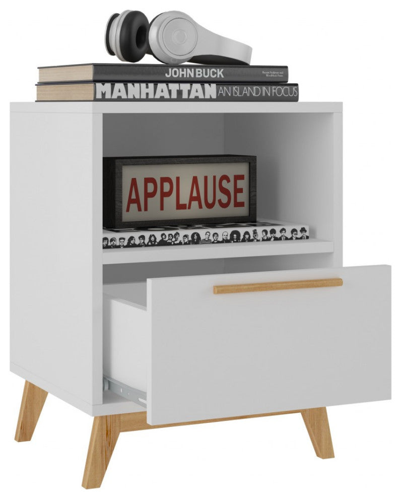 Modern White and Natural Flair Night Stand