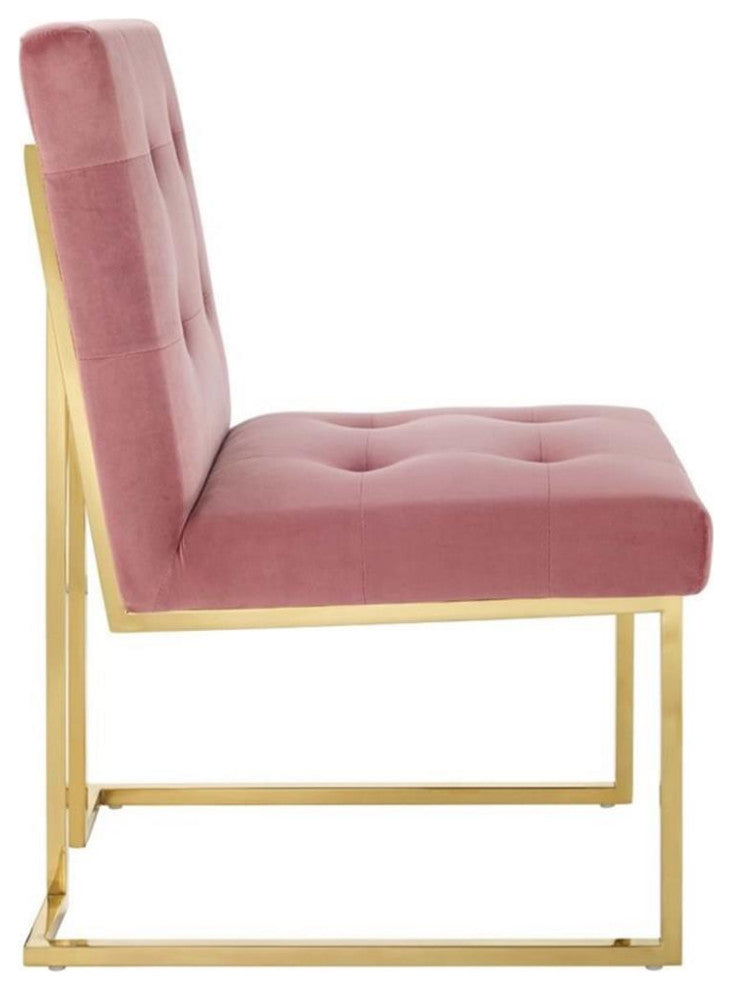 Pemberly Row 18.5" Modern Velvet Dining Chair in Dusty Rose Pink/Gold