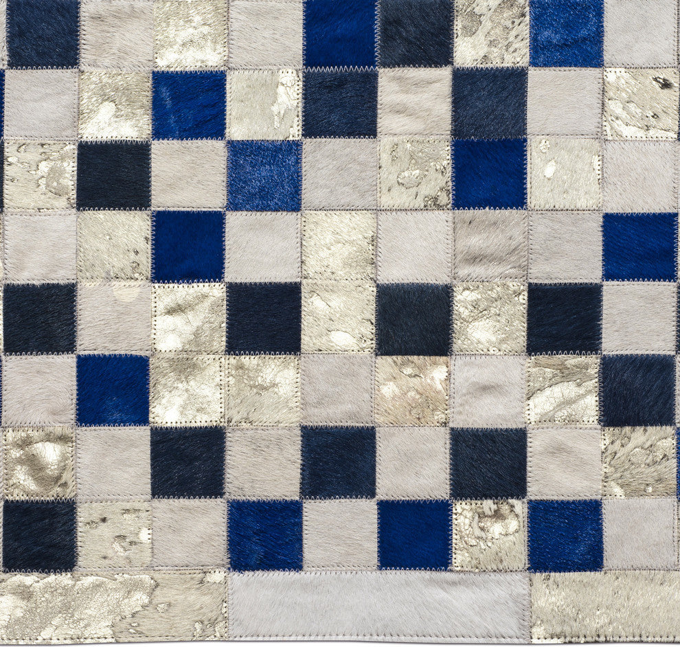 Cowhide Patchwork Rug, Hera, Sapphiere, 5'x8'