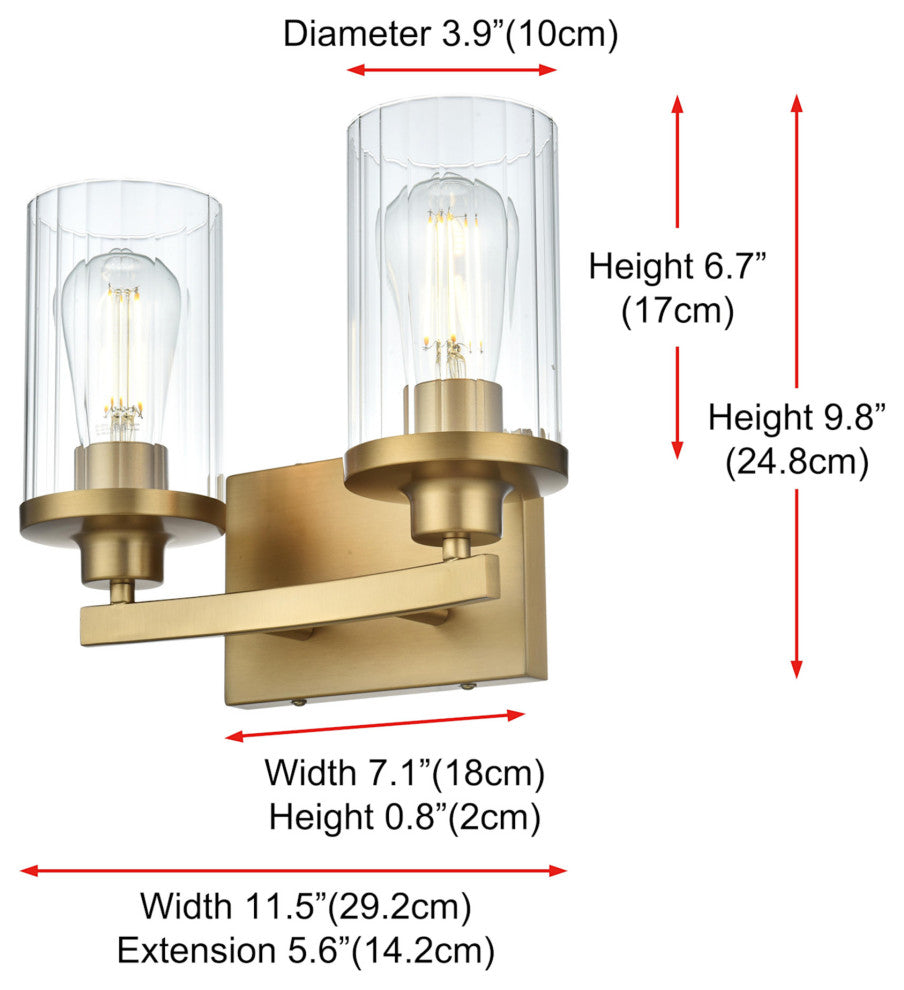 Elegant Lighting LD7316W12 Thane 2 Light 12"W Vanity Light - Satin Gold