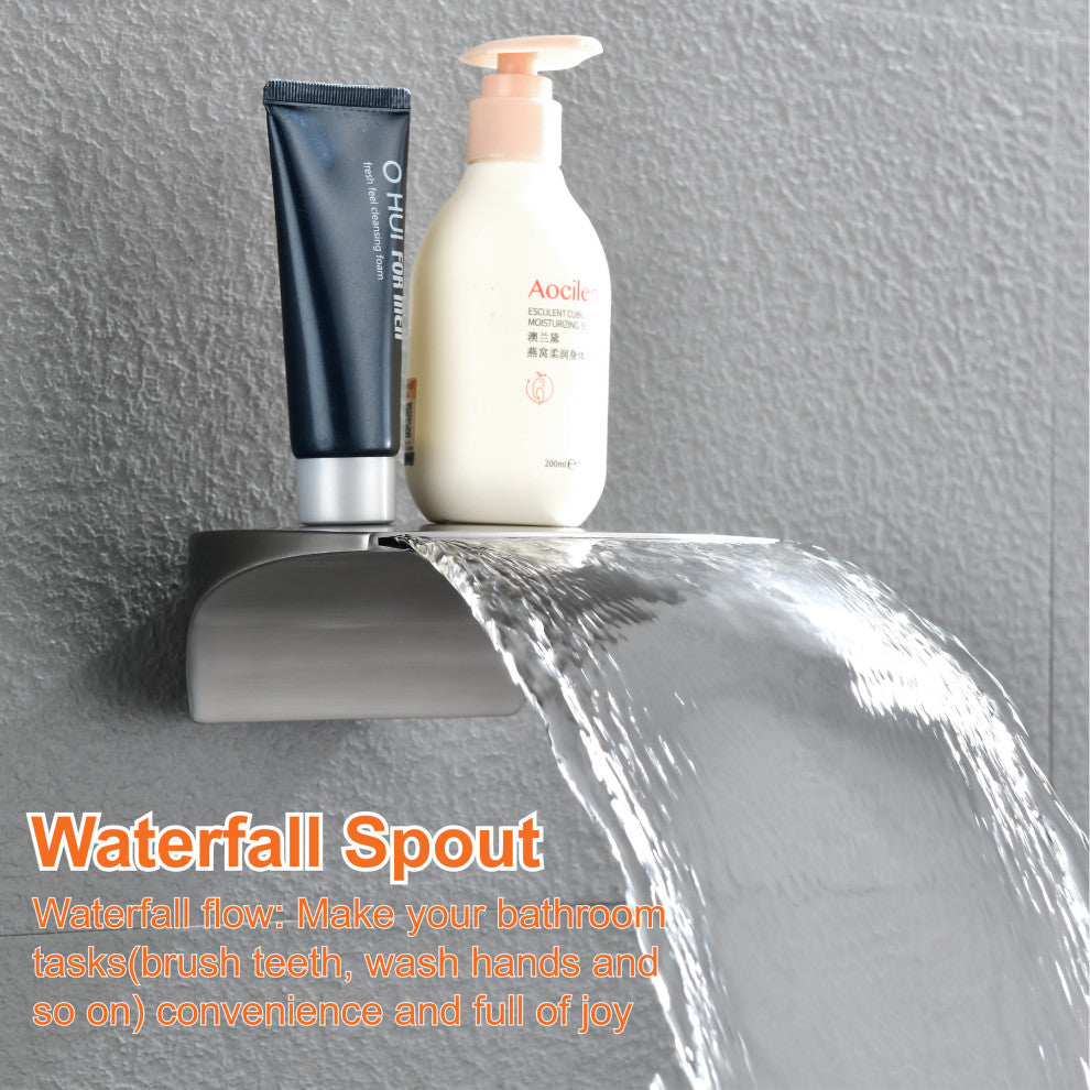 Waterfall Tub Spout Shower System, Handheld Shower Head, Brushed Nickel