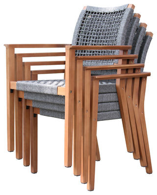 7-Piece Eucalyptus Dining Set With Stacking Rope Dining Chairs