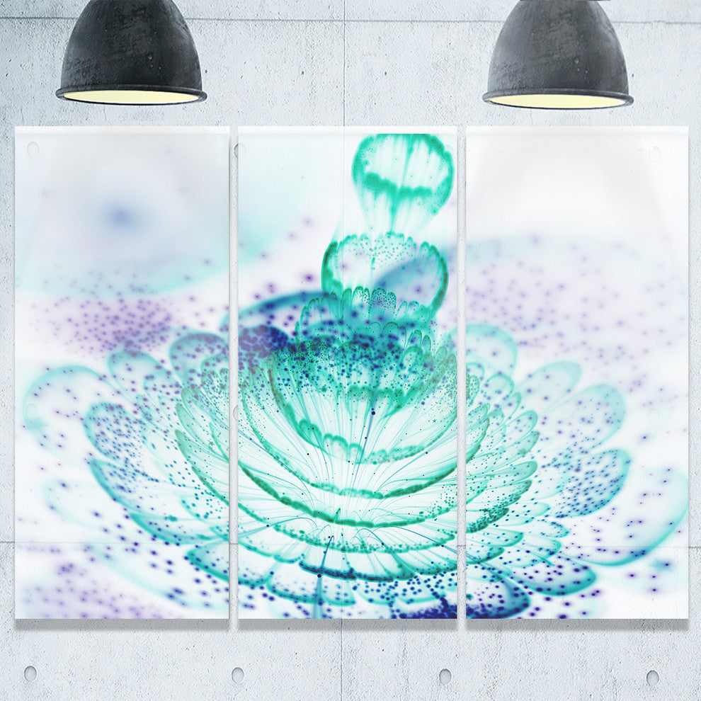 "Light Blue Fractal Flower" Metal Wall Art, 3 Panels, 36"x28"