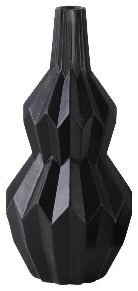 Narrow Lip Patterned Bellied Vase, Black, Small