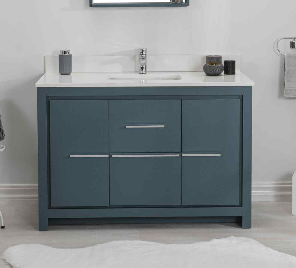 Mila Collection 48" Bathroom Vanity With Sink, Mirror, Countertop, Alasca Blue