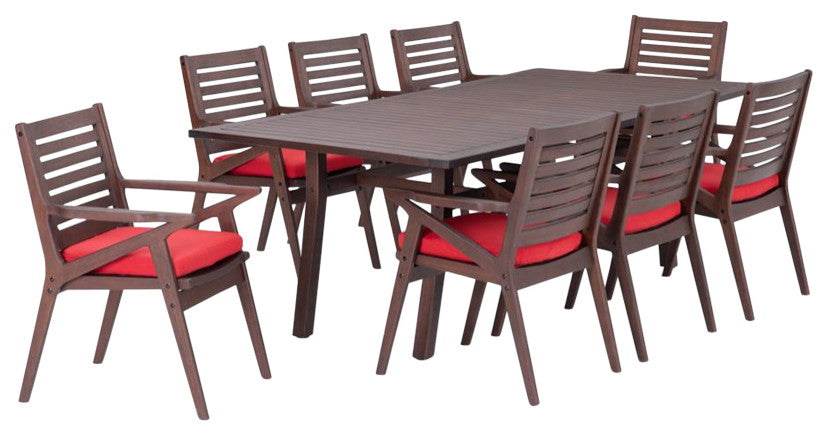 Vaughn 9 Piece Sunbrella Outdoor Patio Dining Set, Sunset Red