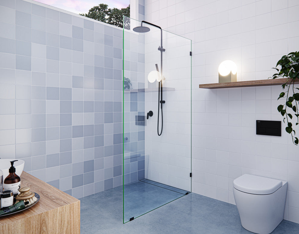 78"x44" Frameless Shower Door Single Fixed Panel, Matte Black
