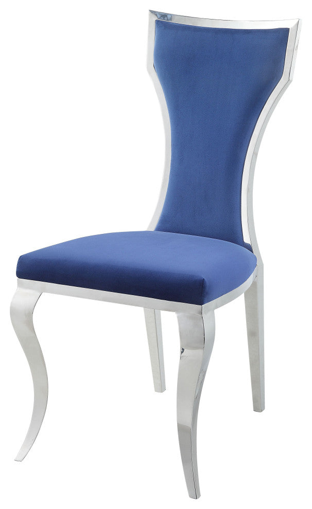 ACME Azriel Side Chair(Set-2) in Blue Velvet & Mirroed Silver Finish