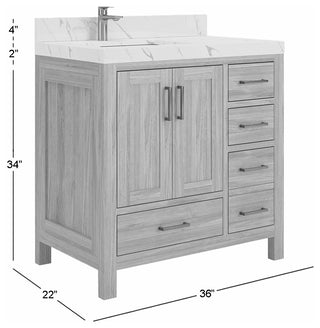 Malibu Teak 36" Left Offset Bath Vanity in Dark Natural  2" Viola Brown