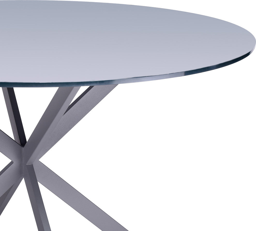 Mystere Modern Dining Table, Gray Powder Coated With Gray Tempered Glass Top