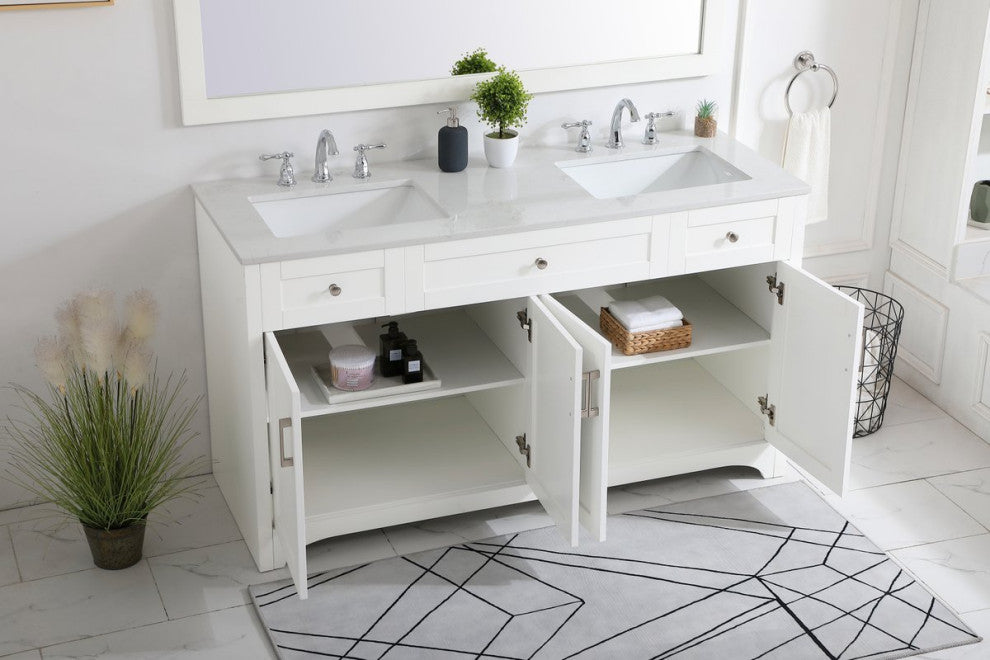60" Double Bathroom Vanity, White