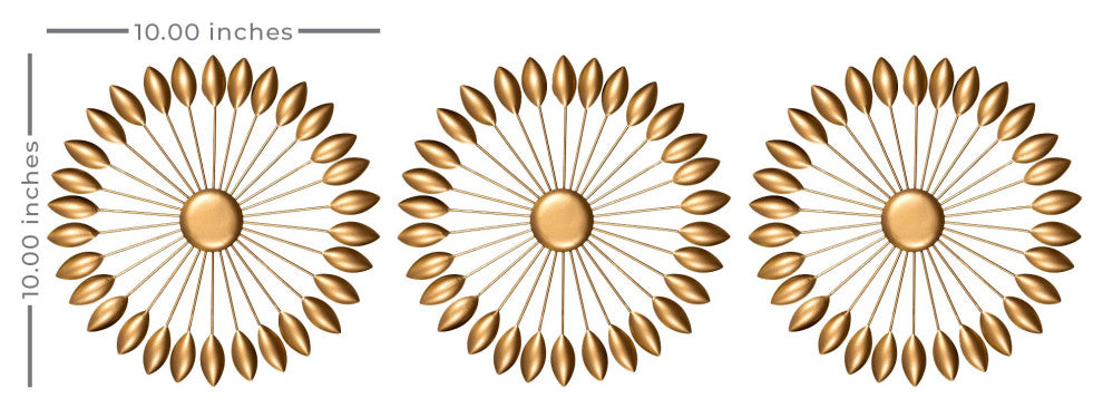 Set of Three Gold Sunburst Leaf Wall Decor