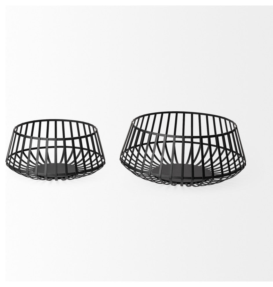 Set of Two Black Metal Wire Decorative Bowls
