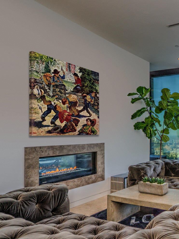 "Playing Cowboy" Painting Print on Canvas by Amos Sewell