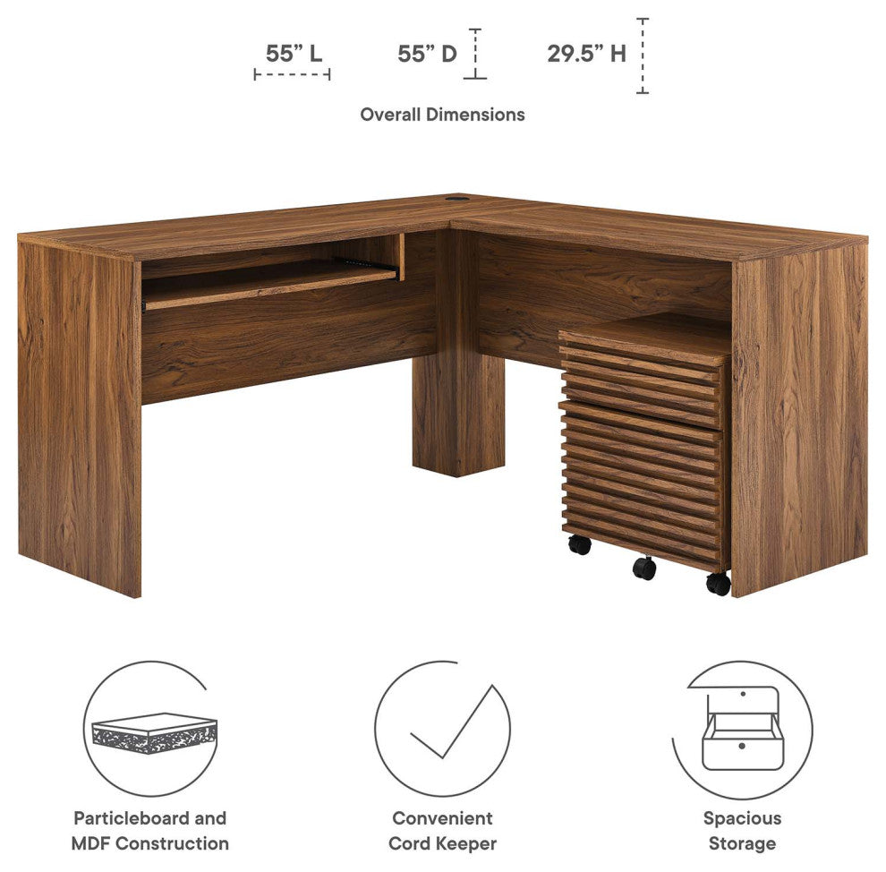 Computer Work Desk, Walnut, Wood, Modern, Mid Century Home Business Office