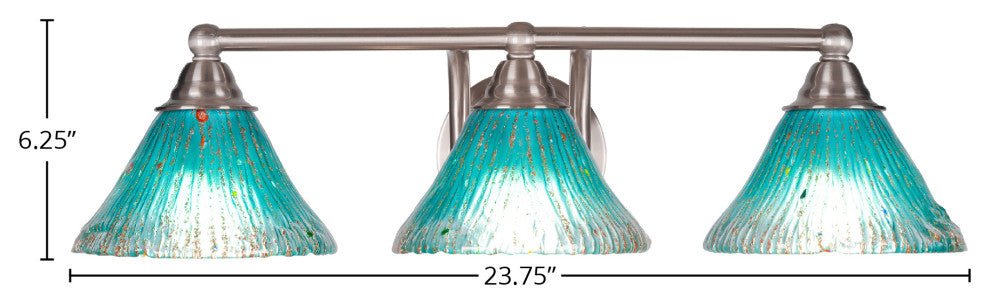 Paramount 3-Light Bath Bar, Brushed Nickel, 7" Teal Crystal Glass