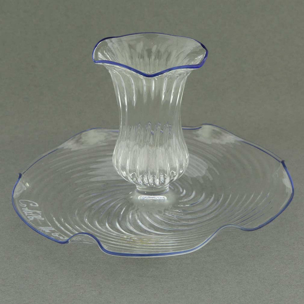 GlassOfVenice Cristallo Blue Flower Murano Glass Candle Holder