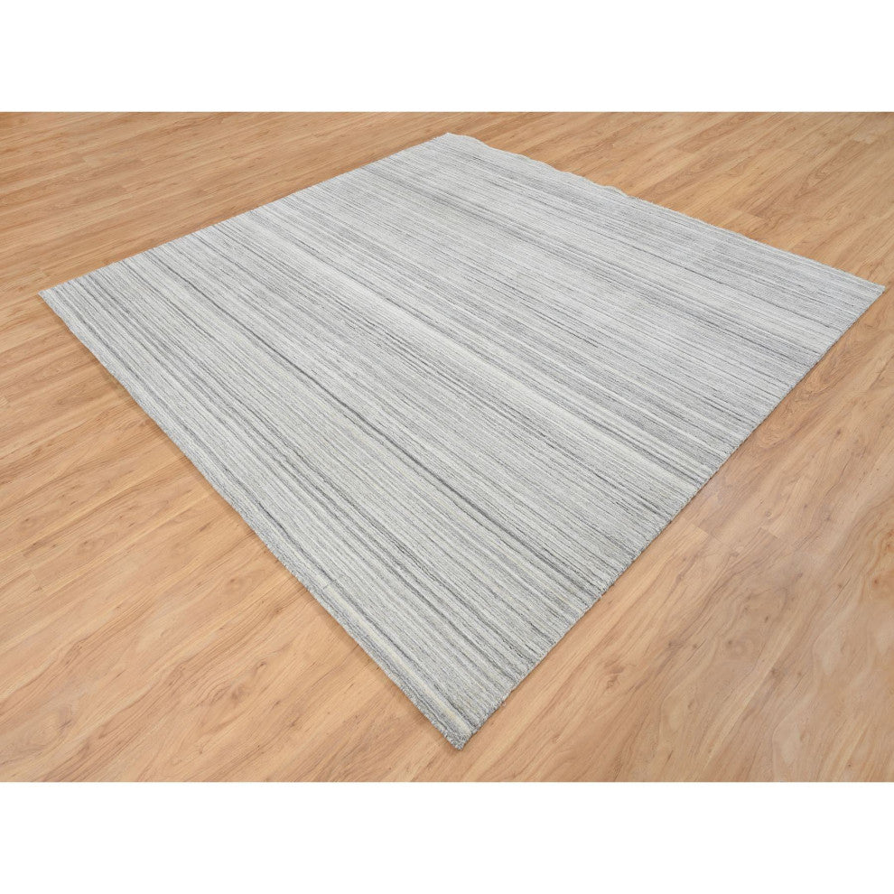 Gray Hand Loomed Undyed Natural Wool, Modern Design Square Rug, 8'1"x8'0"