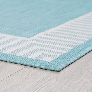 Elgin Transitional Striped Border Aqua/Cream Round Indoor/Outdoor Area Rug, 8'