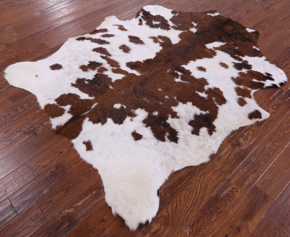 6' 7" X 5' 7" Brown and White Natural Cowhide Rug C1567