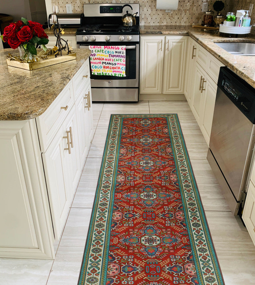 Fine Vintage Distressed Jerel Red/Ivory Runner, 2'8x12'2