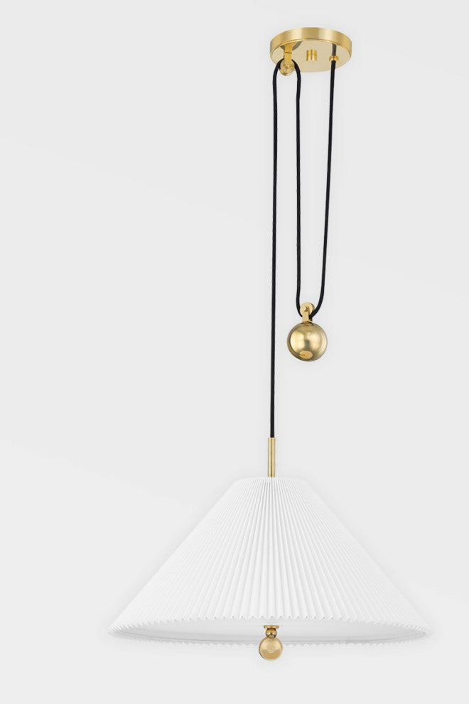 Dorset 1-Light Pendant by Mark D. Sikes, Aged Brass Frame, Opal Shiny Shade