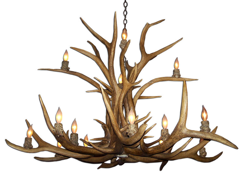 Elk Inverted Deer Antler Chandelier Light, Large, Parchment Shades