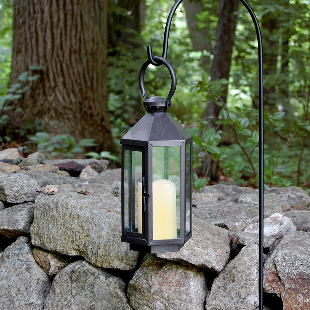 Black Hexagon Lantern With LED Candle