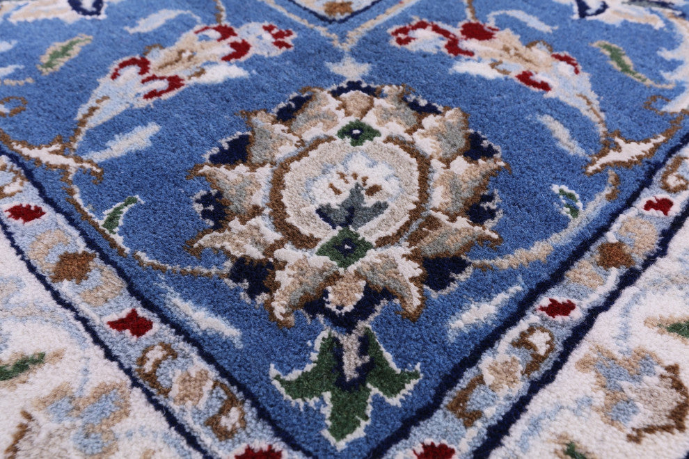 7' Square Handmade Persian Nain Wool & Silk Rug - Q15987