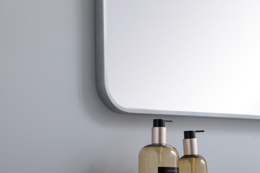 Ellis Soft Corner Metal Rectangular Mirror, Silver, 36"x40"
