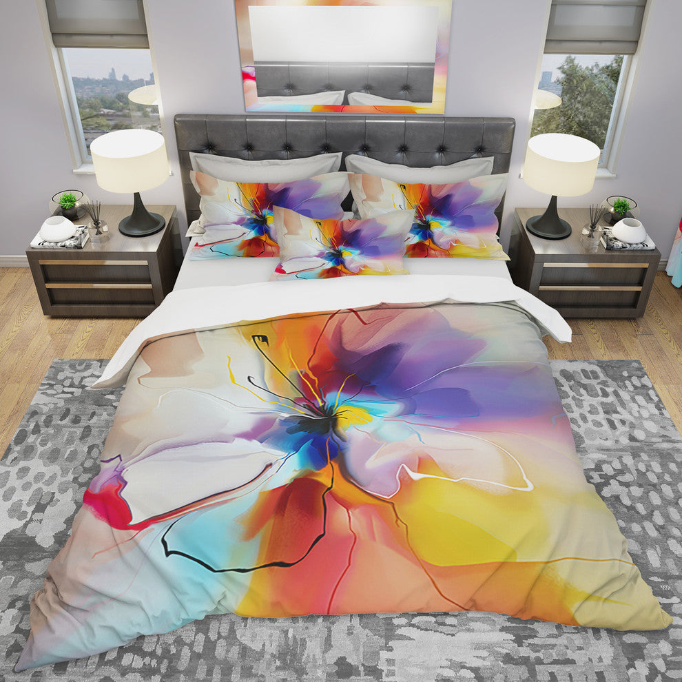Creative Flower in Multiple Colors Modern Duvet Cover, King