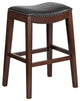 30" High Backless Cappuccino Wood Barstool With Black Leather Seat