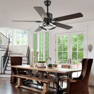 52" Modern Ceiling Fan with 5 Reversible Blades, Remote and LED Light, Black