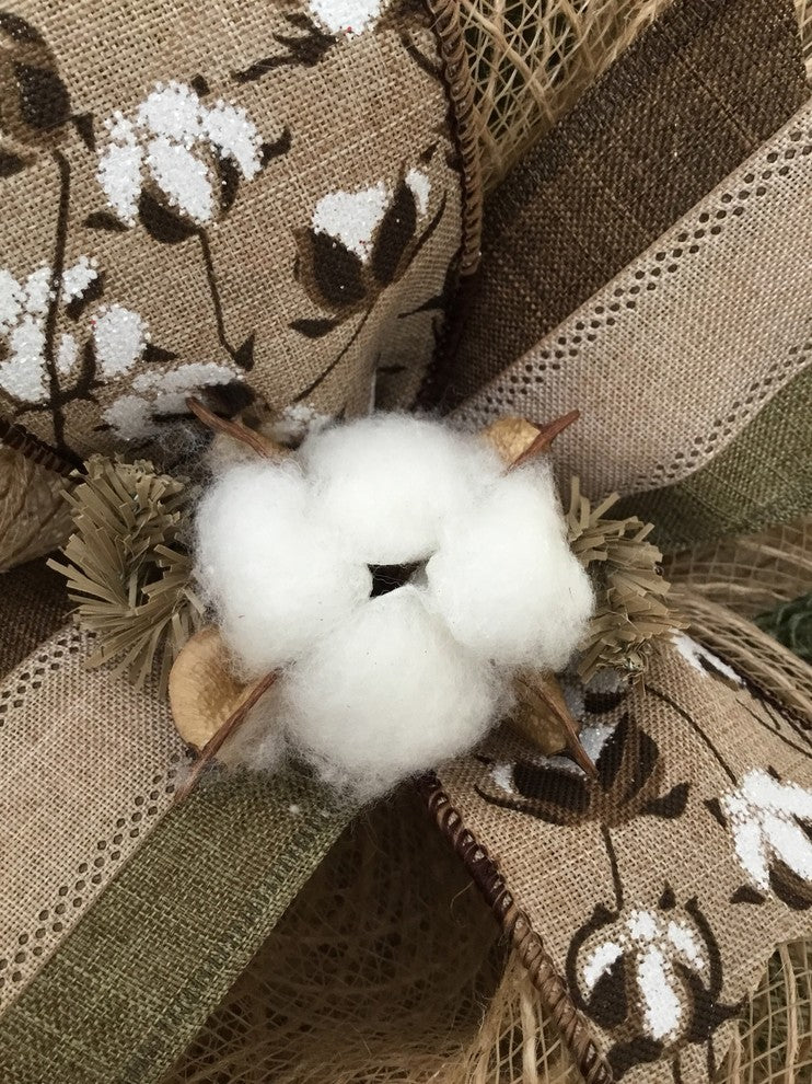 Southern Charm Cotton Blossom Burlap Deco Mesh Handmade Wreath