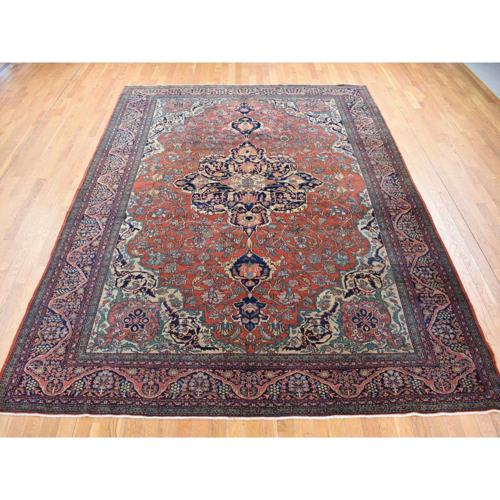 Barn Red Antique Persian Feraghan Sarouk Soft Wool Hand Knotted Rug 9'x12'